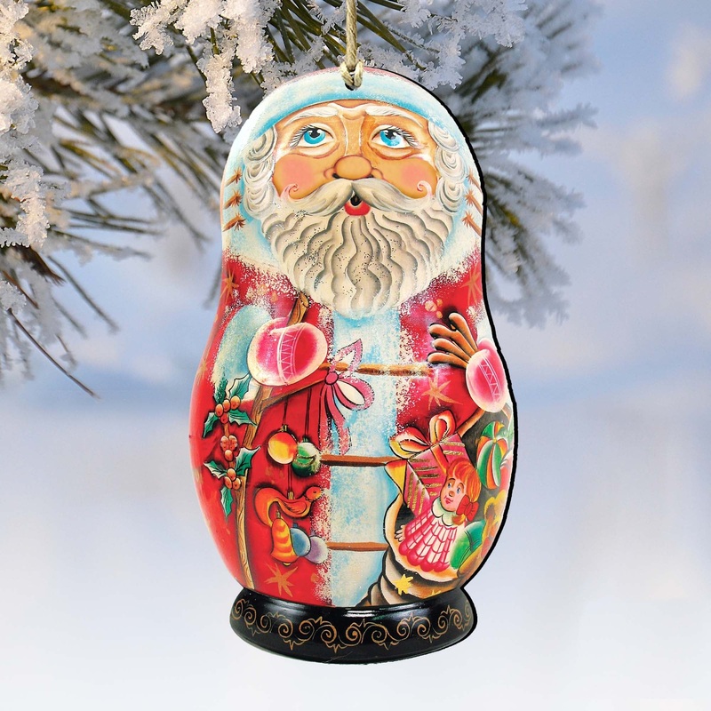 Gift Santa Nesting Doll Wooden Ornaments by G. DeBrekht – Christmas Santa Snowman Decor – 8110712