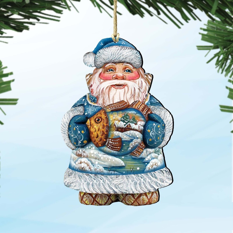 Goldfish Santa Christmas Wooden Ornaments by G. DeBrekht – Christmas Santa Snowman Decor – 8118201
