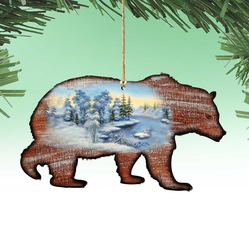 Grizzly Christmas Wooden Ornaments by G. DeBrekht – Wildlife Holiday Decor – 8198214