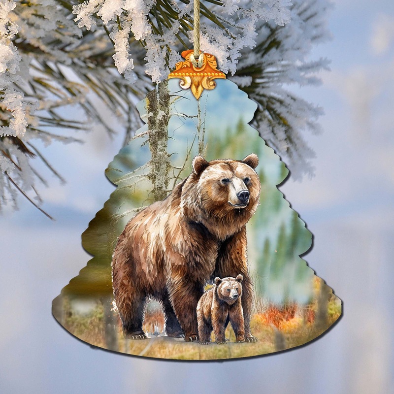 Grizzly Family Glade Tree Wooden Ornaments by  – Wildlife Holiday Decor – 870009