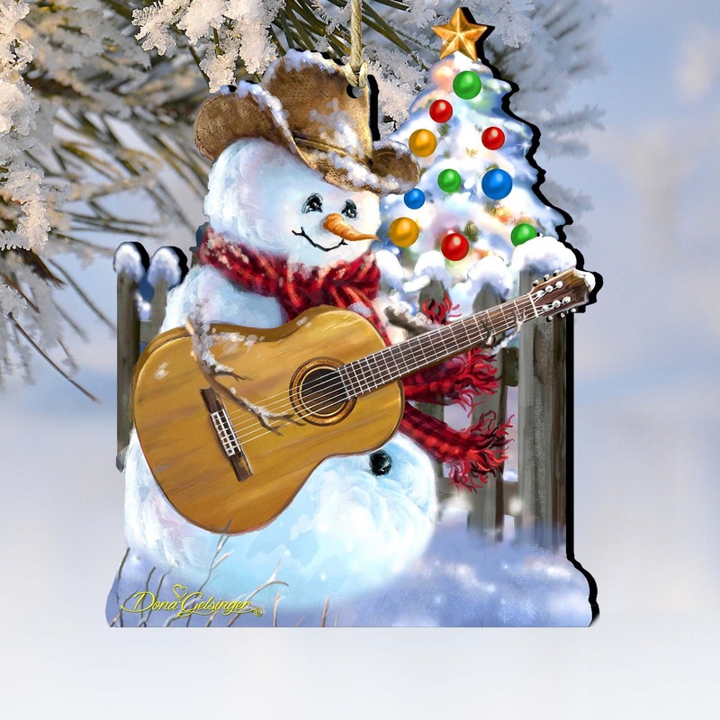 Guitar Rocker Snowman Wooden Ornaments by Gelsinger – Christmas Santa Snowman Decor – 8121120-1531