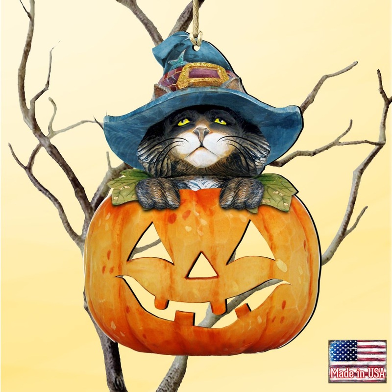 Halloween Cat Pumpkin Wooden Ornaments Fall by G. DeBrekht – Thanksgiving Halloween Decor – 8158416