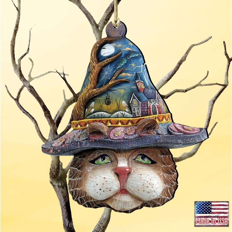 Halloween Eve Cat Wooden Ornaments by G. DeBrekht – Thanksgiving Halloween Decor – 8161039