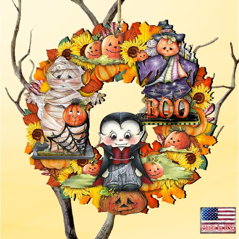 Halloween Wreath Wooden Ornaments by G. DeBrekht – Thanksgiving Halloween Decor – 8185316