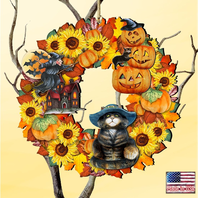 Halloween Wreath Wooden Ornaments by G. DeBrekht – Thanksgiving Halloween Decor – 8185317