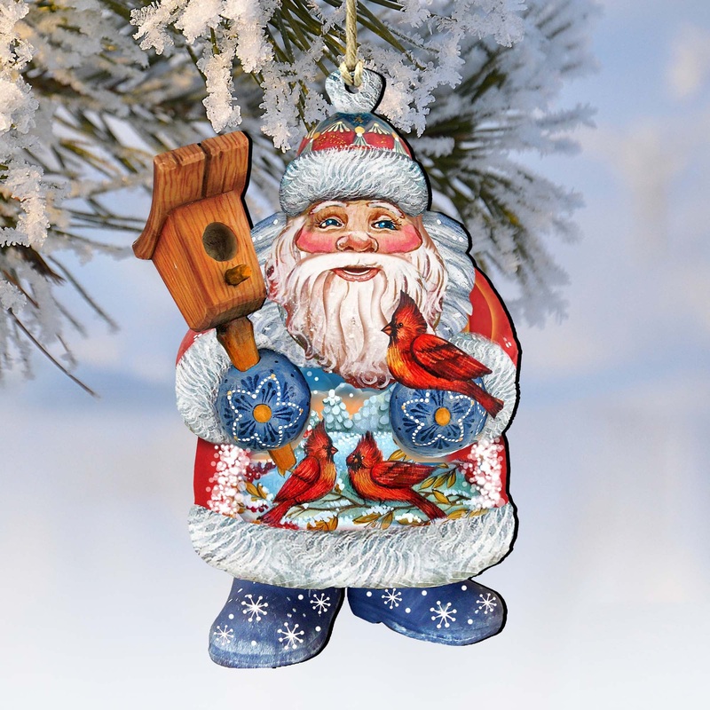 Holiday Bird Christmas Wooden Ornaments by G. DeBrekht – Christmas Santa Snowman Decor – 8118023