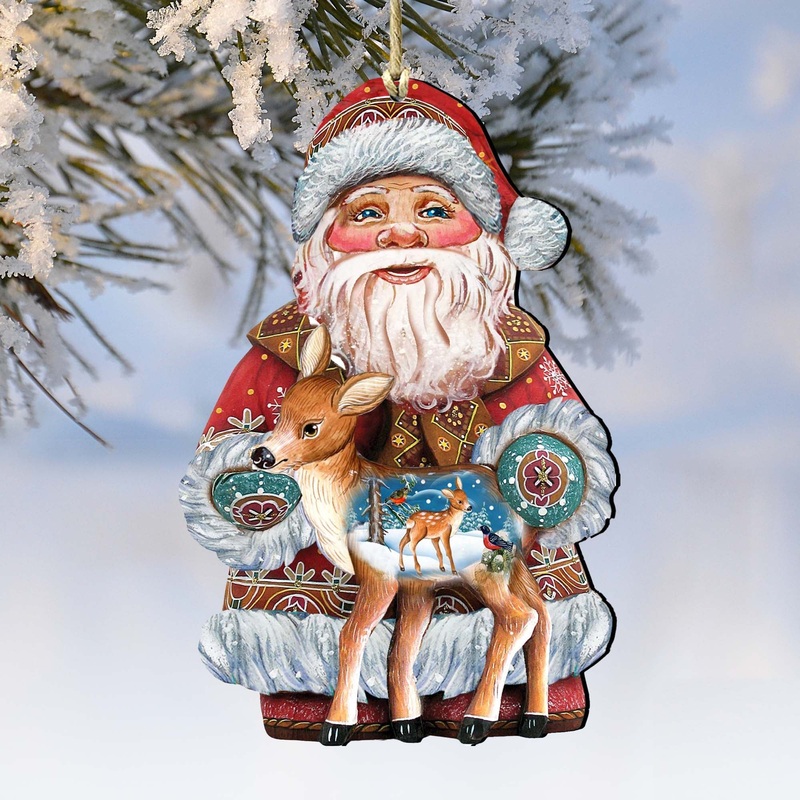 Holiday Fawn Christmas Wooden Ornaments by G. DeBrekht – Christmas Santa Snowman Decor – 8118081