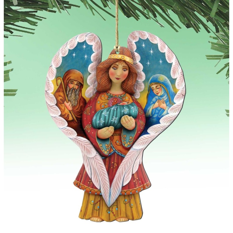 Holy Family Angel Wooden Ornaments by G. DeBrekht – Nativity Holiday Decor – 8154107