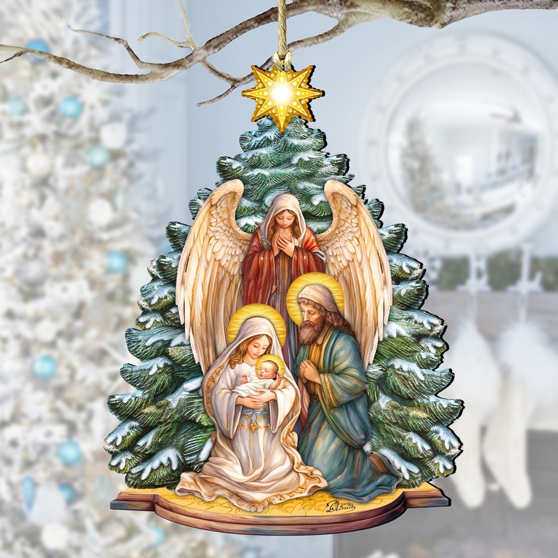 Holy Family Nativity Wooden Ornaments by G. DeBrekht Nativity Holiday Decor – 8611042