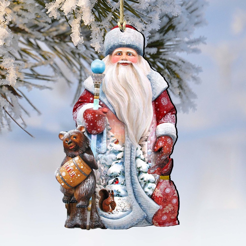 Honey Bear Christmas Wooden Ornaments by G. DeBrekht – Christmas Santa Snowman Decor – 8128811