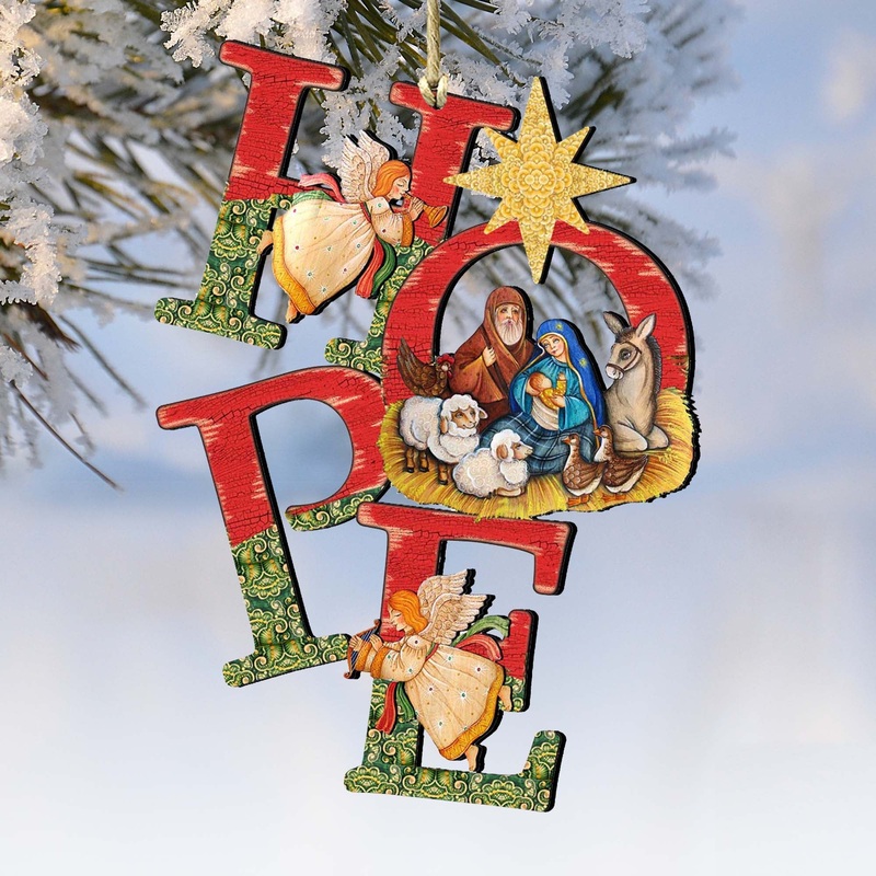 Hope Nativity Wooden Ornaments by G. DeBrekht – Nativity Holiday Decor – 8121461