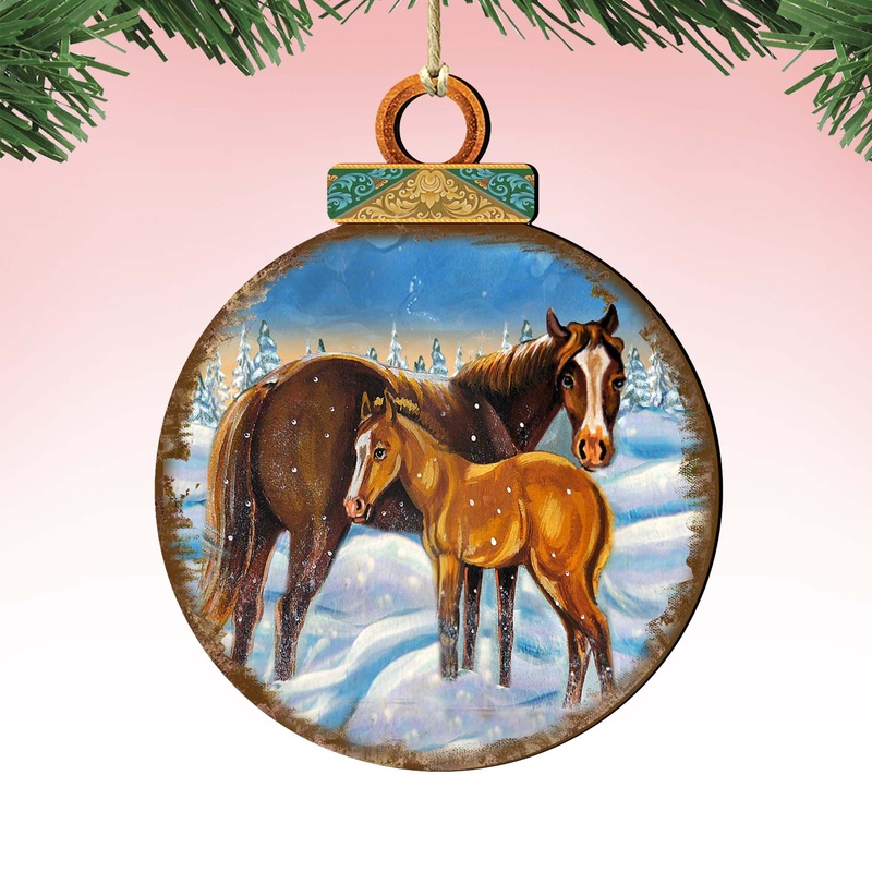Horses Ball Wooden Ornaments by Nature Wonders – Wildlife Holiday Decor – 8025220