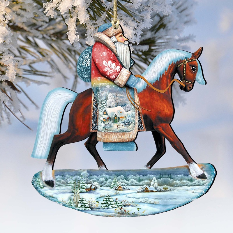 Horsey Santa Christmas Wooden Ornaments by G. DeBrekht – Christmas Santa Snowman Decor – 8151121