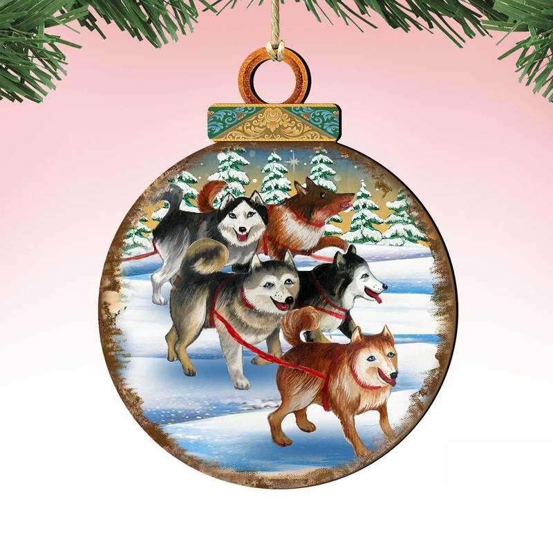 Husky Ball Wooden Ornaments by G. DeBrekht – Christmas Decor – 8025378