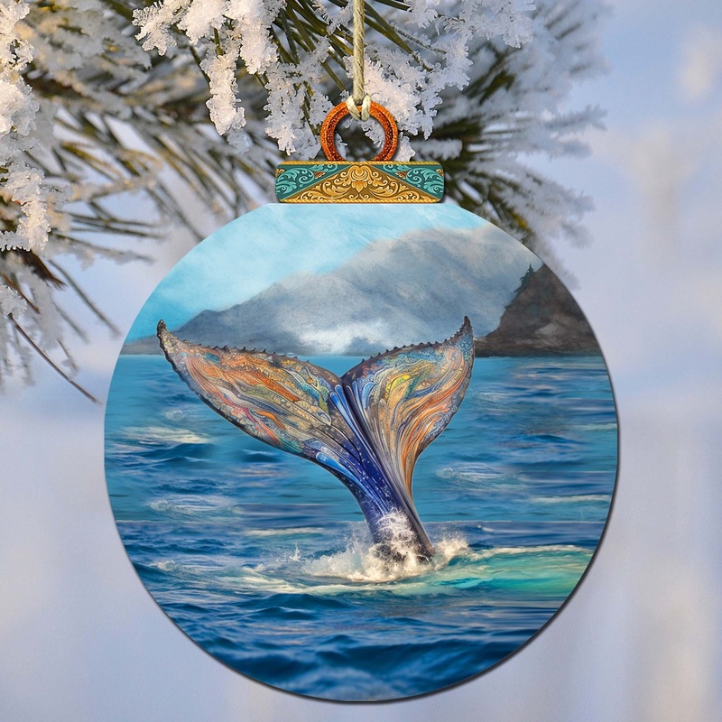 Iridescent Humpback’s Tail Wooden Ornaments by  – Wildlife Holiday Decor – 870043