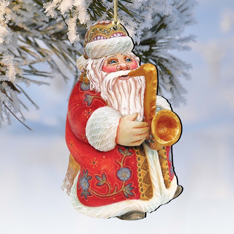 Jazzman Santa Wooden Ornaments by G. DeBrekht – Christmas Santa Snowman Decor – 8116211