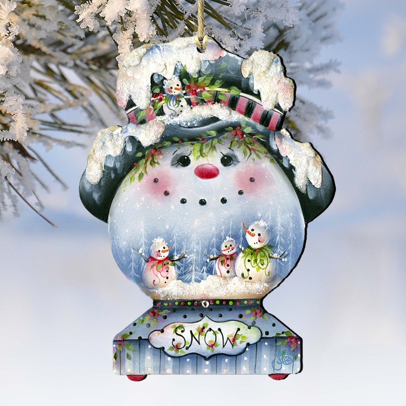 Joe Cool Snow Globe Wooden Ornaments by Jamie Mills-Price – Christmas Santa Snowman Decor – 8457506