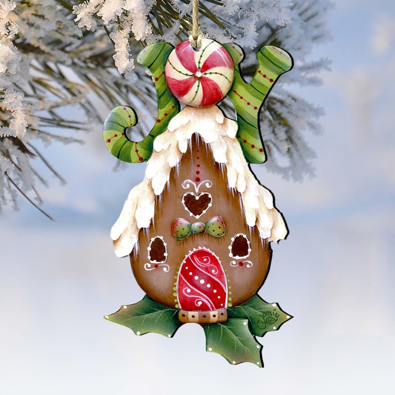 Joy Gingerbread House Wooden Ornaments by Jamie Mills-Price – Christmas Decor – 8457507