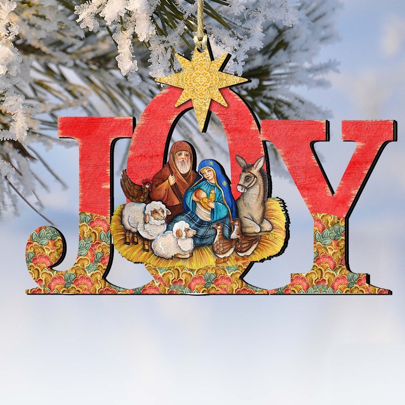 Joy Nativity Wooden Ornaments by G. DeBrekht – Nativity Holiday Decor – 8121454