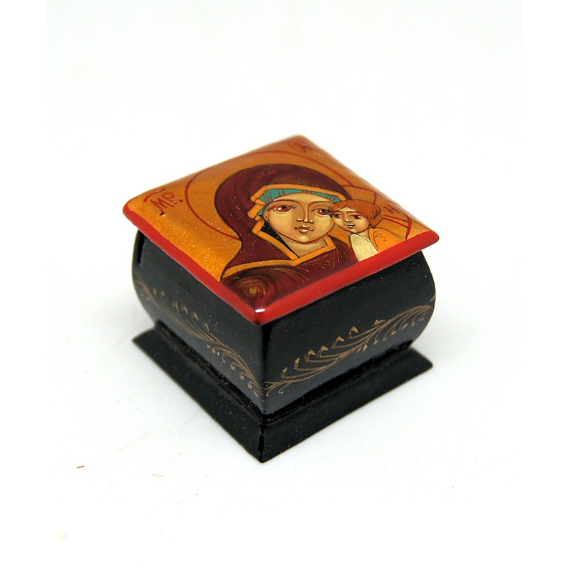 Madonna with Child Palekh Handpainted Miniature Paper Mache Box – 333545 by G. DeBrekht