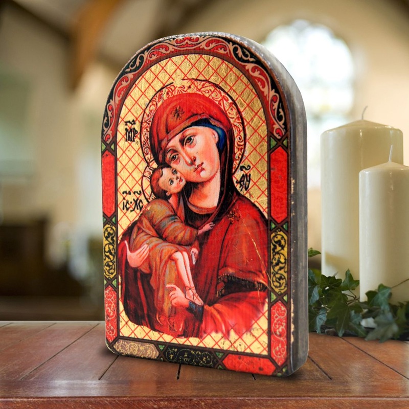 Mother of God Wooden Gold Plated Religious Chris Orthodox ian Sacred Icon – Inspirational Icon Decor – 86011