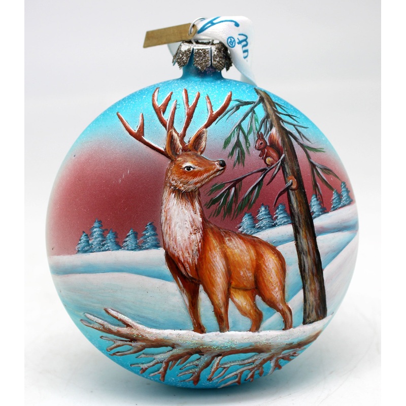 One-of-a-Kind Father Deer Glass Ornament with Sculpted Deer 4.5 by G. DeBrekht