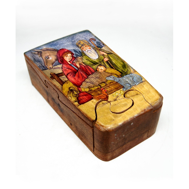 One-of-a-Kind Nativity Secret Puzzle Wooden Box 2 by , Unique Hand Carved Gift