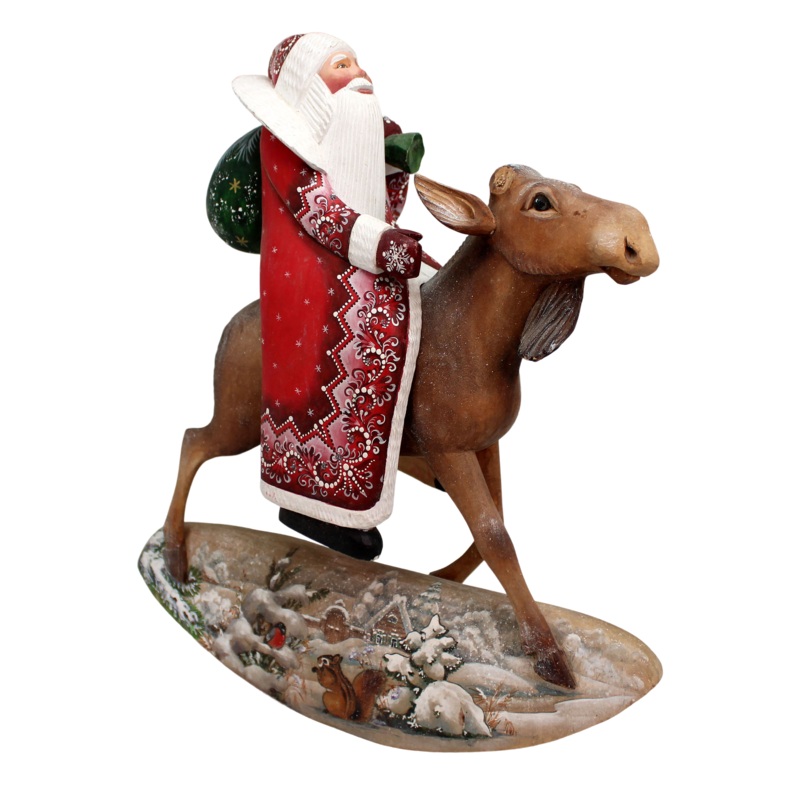 One-of-a-Kind Santa on the Moose WOODCARVED Hand Painted Handpainted Figurine 11 by  Reserve