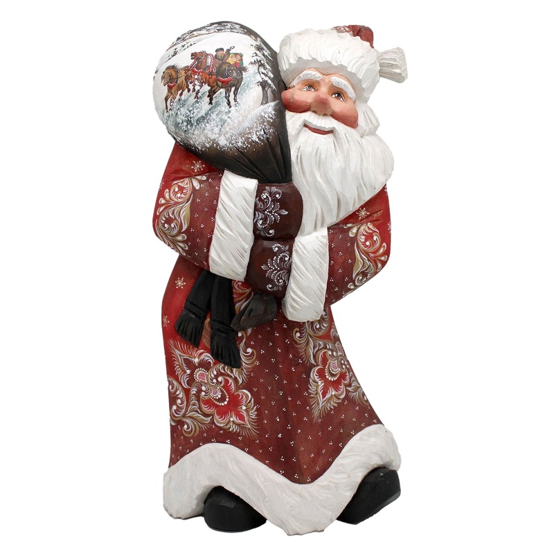 One-of-a-Kind Santa with Bag WOODCARVED Hand Painted Handpainted Figurine 12 by