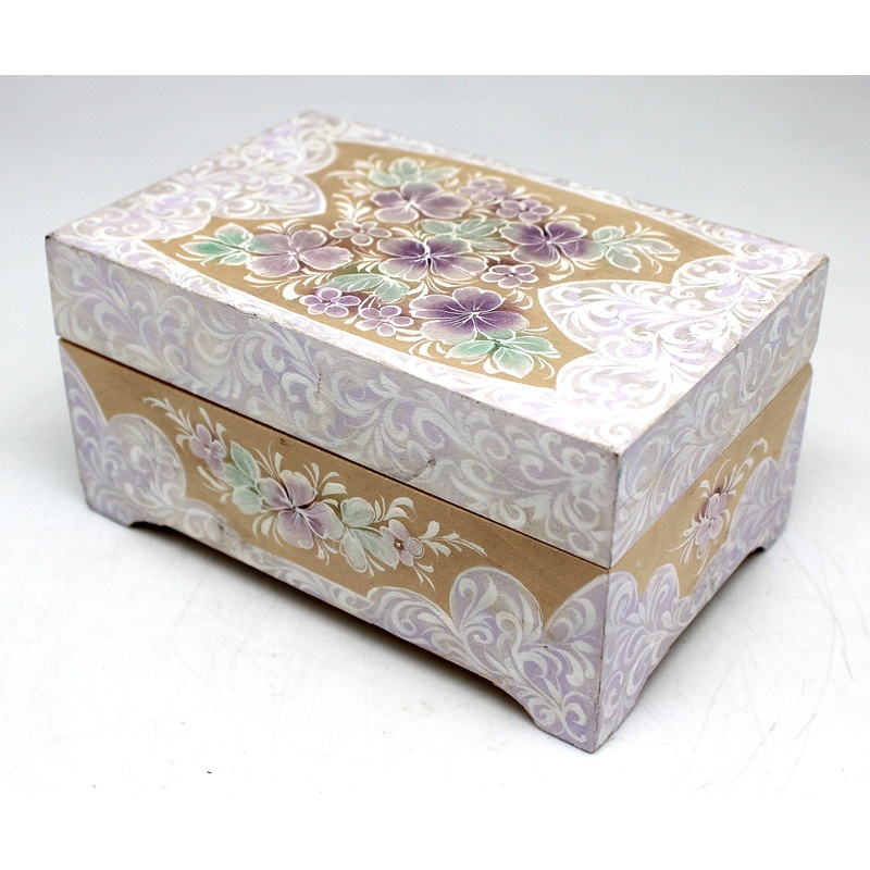 One-of-a-Kind White Wedding Summer Flowers Hand Painted Wooden Box 5 x 3 by , Unique Hand Carved Gift