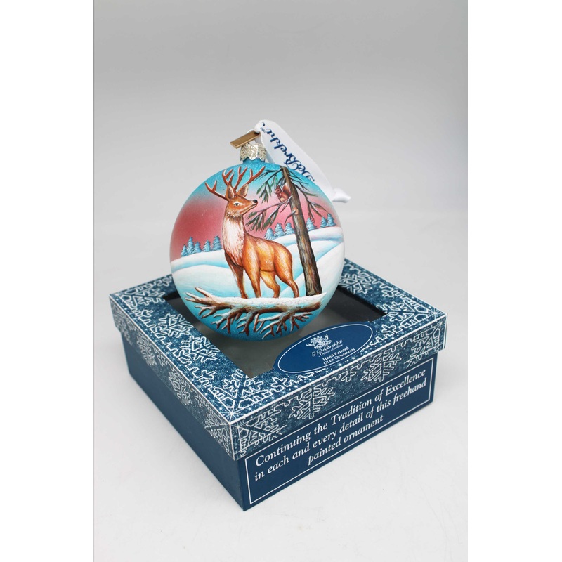 One-of-a-Kind with Deer Sculpted on the Glass Ornament 5 x 3 by G. DeBrekht