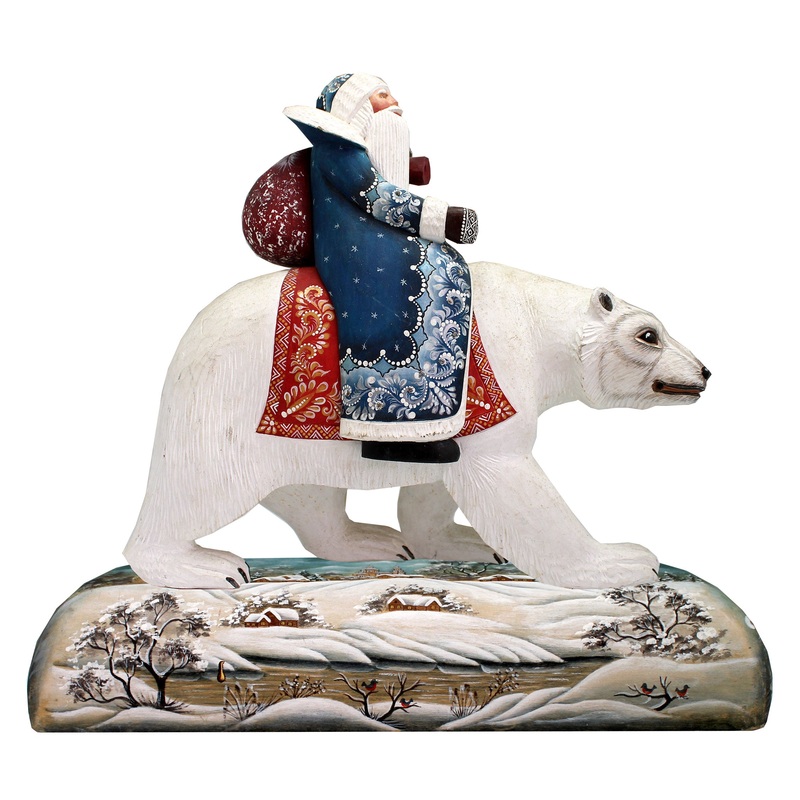 Santa on the Grizzly Polar Bear WOODCARVED Hand Painted Handpainted Figurine 11 by  Reserve