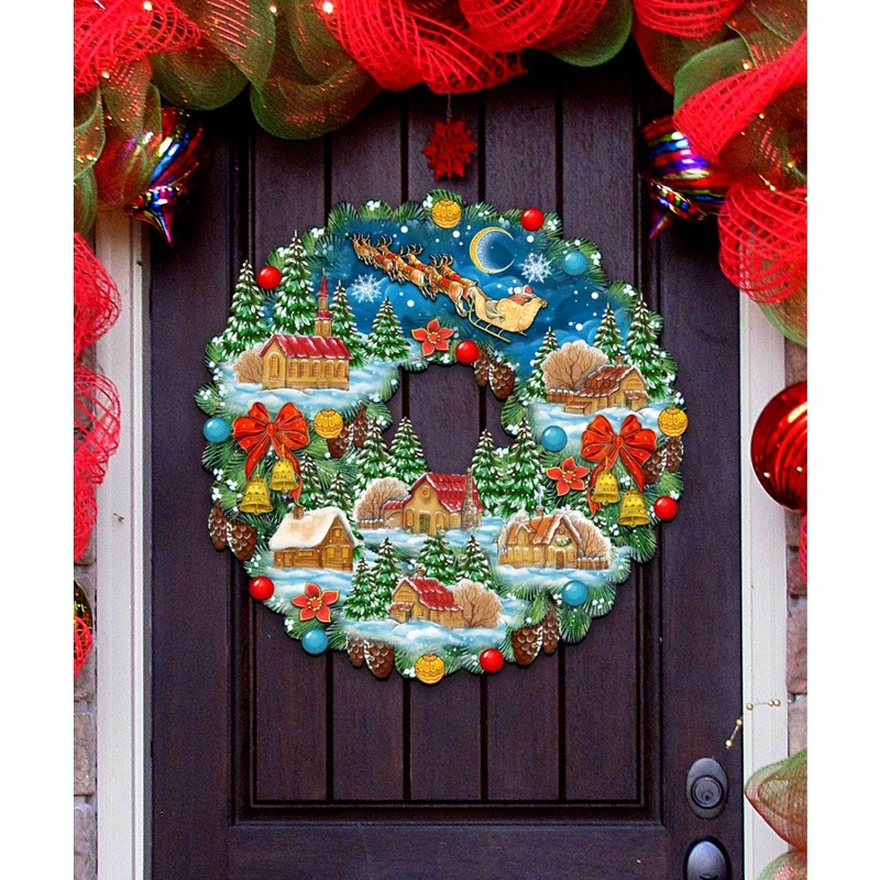 Up Up Wreath Christmas Door Decor by G. DeBrekht – Christmas Santa Snowman Decor – 8185315H