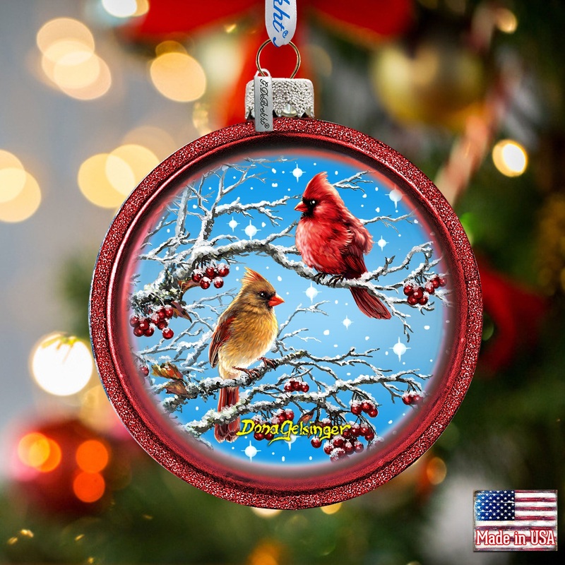 Winter Birds At Night Glass Ornament by D. Gelsinger – Christmas Decor – 71110C-DG