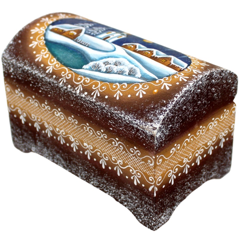 Winter Village Wood Carved Hand Painted Box 4×3 Limited Edition by  – Nature Wood Carving, Unique Hand Carved Gift