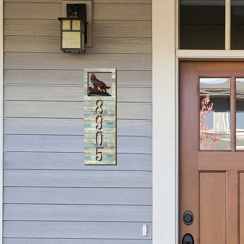 Address Sign – House Numbers for Your Home – Wildlife Door Numbers Plaque – Wolf Wooden House Number Sign – Custom Address Sign – MA989820