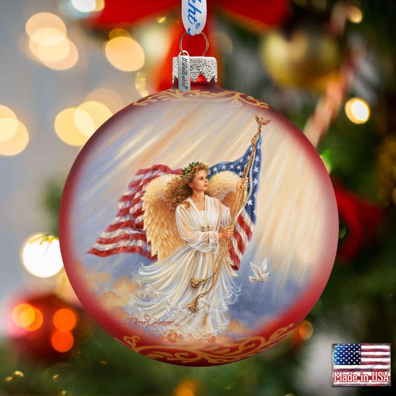 American Angel Glass Ornament by D. Gelsinger – American Christmas Decor – 71103-0107