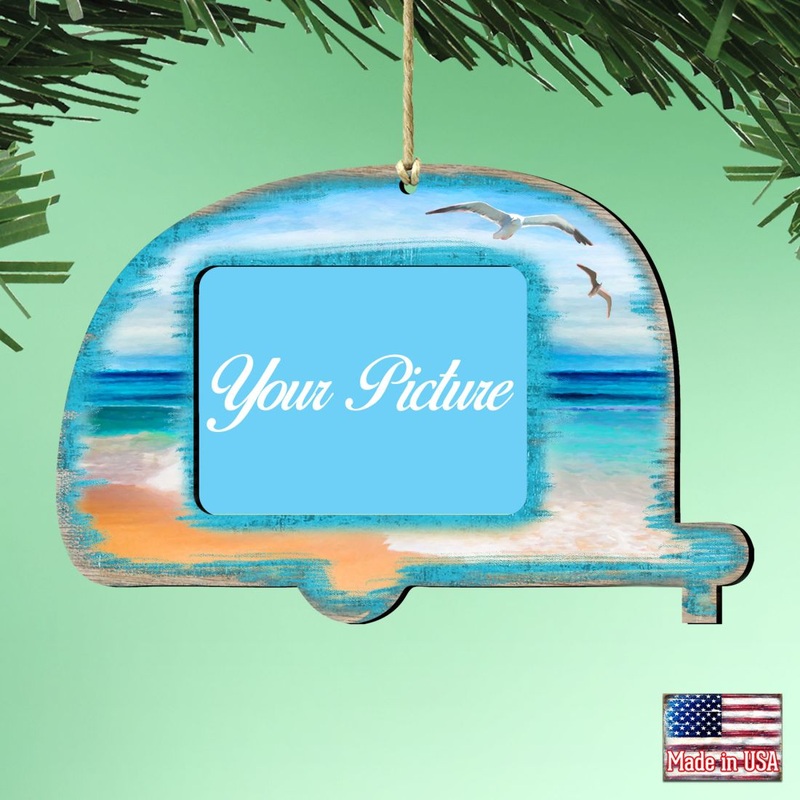 Camper Coastal Picture Frame Ornaments – Ornament for Photo – Coastal Holiday Decor – 8198431-3PF
