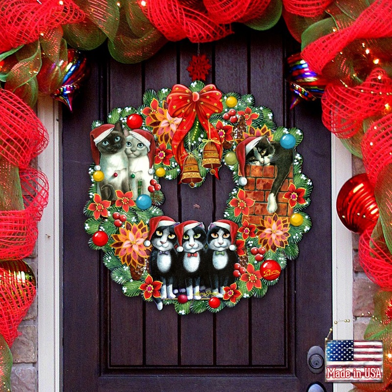 Christmas Friends Kitty Door Wreath by G. DeBrekht – Pets Dog and Cats Decor – 8185307-5H-SL