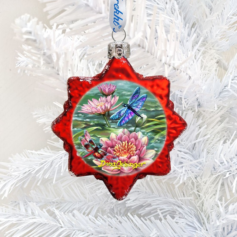Dragonflies and Water Lilies Mercury Glass Ornament by D. Gelsinger – Christmas Decor – 778113-DG