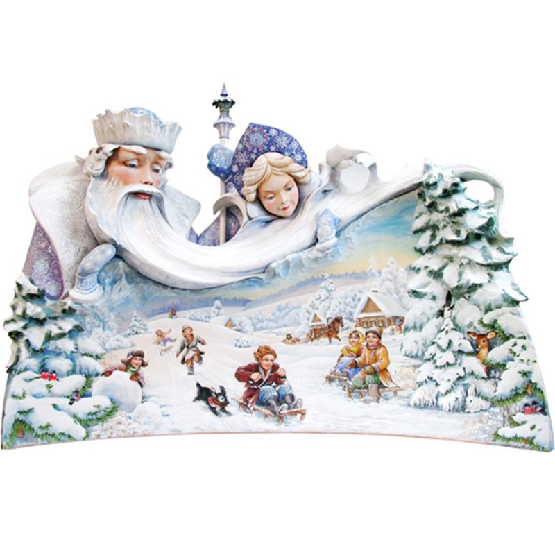 Father Frost and Snowmaiden Hand-Painted WOODCARVED Figurine by G. DeBrekht – Christmas Decor – L20001