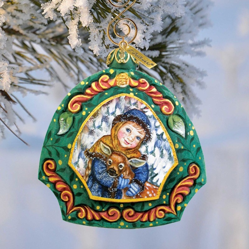 Girl with Deer Sculpted Hand-Painted Christmas Ornament by G. DeBrekht – Christmas Decor – 6102821