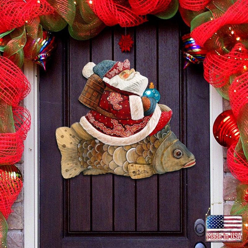 Golden Fish Santa Christmas Door Decor by G. DeBrekht – Christmas Santa Snowman Decor – 8121635H