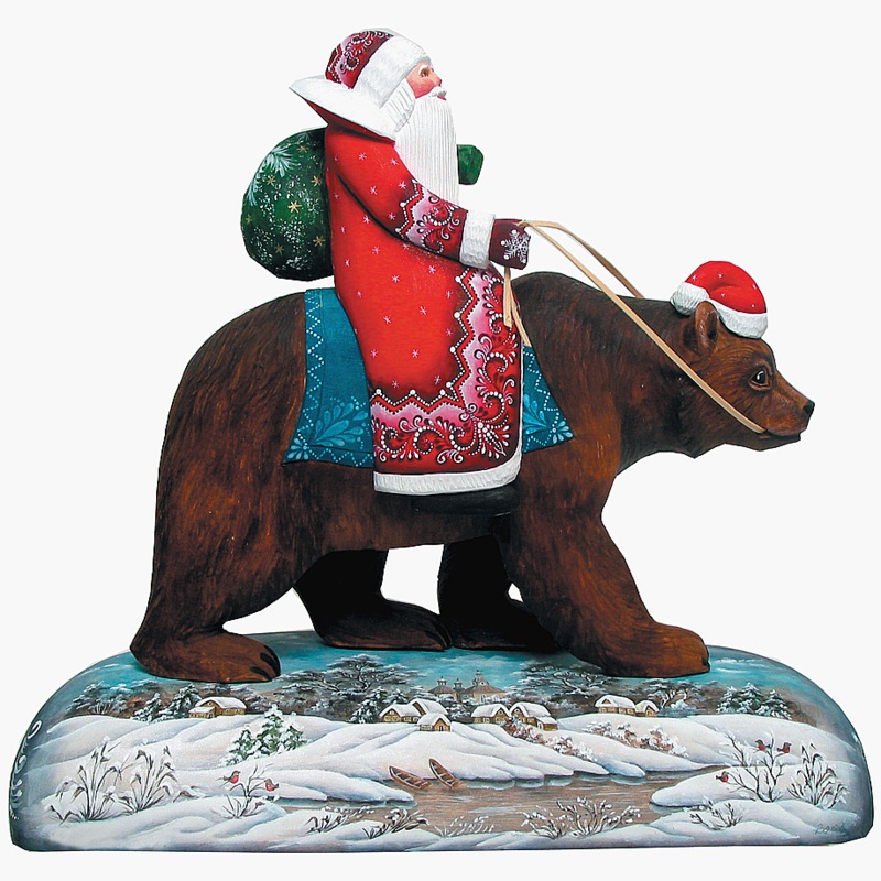 Grizzly bear Santa on wood base by G. DeBrekht 51128
