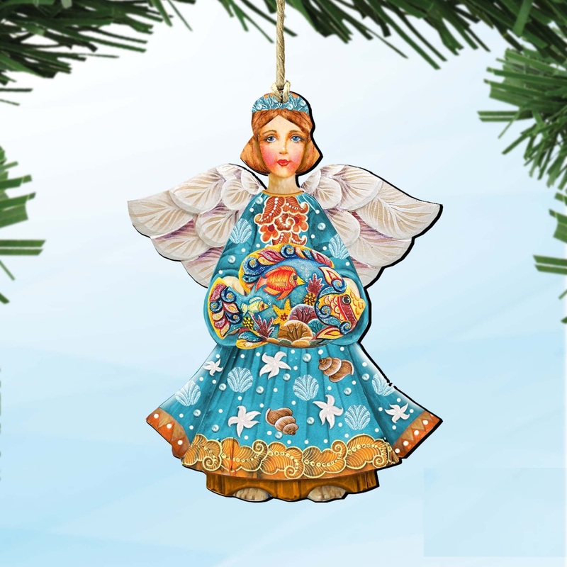 Guardian of The Sea Angel Wooden Ornaments by G. DeBrekht – Coastal Holiday Decor – 8152724
