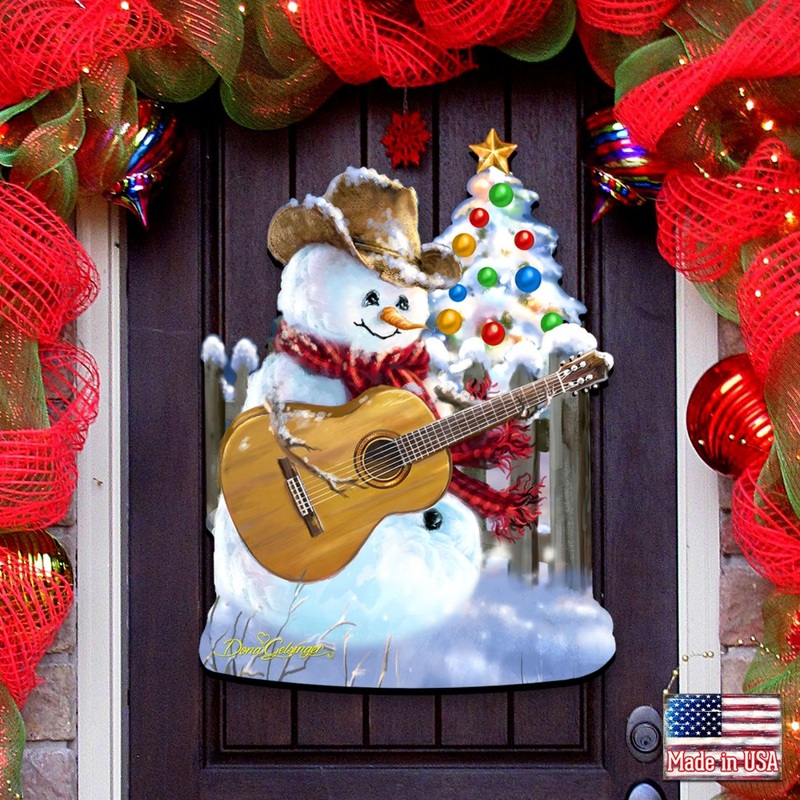 Guitar Rocker Snowman Christmas Door Decor by D. Gelsinger – Christmas Santa Snowman Decor – 8121120H-1531