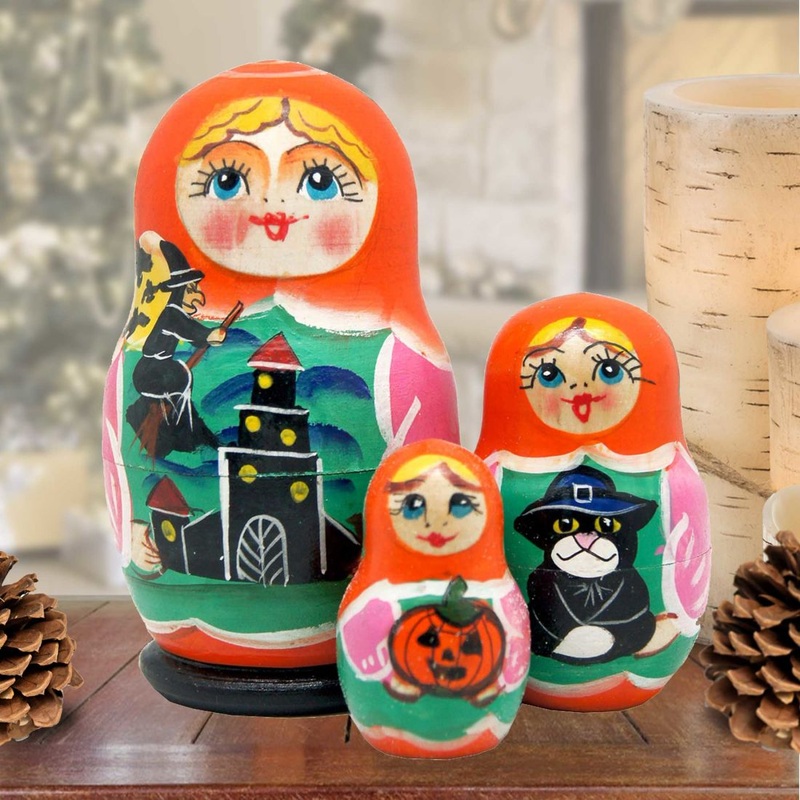 Halloween Matreshka Nesting Hand-Painted Doll Set of 3 by G. DeBrekht – Thanksgiving Halloween Decor – 14717