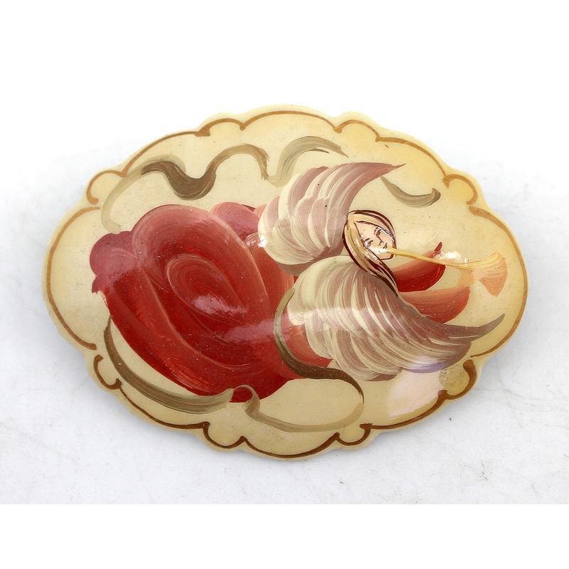 Handpainted Jewelry Lacquered Miniature Brooch Pin by  Unique Handmade Gift Collectible and Home Decoration