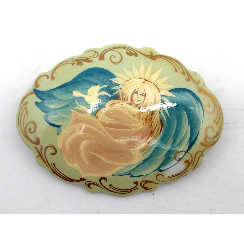 Handpainted Lacquered Miniature Jewelry Brooch Pin by  Unique Handmade Gift Collectible and Home Decoration