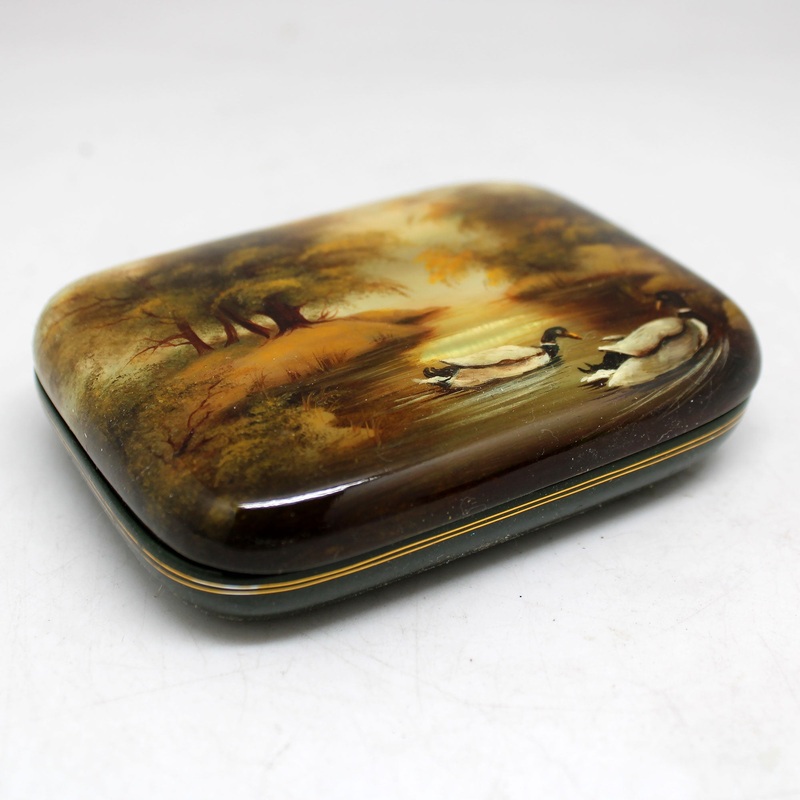 Handpainted Summer at the Lake One-of-a-Kind Fedoskino Papier Mache Lacquered Miniature Box 4 x 3 Unique Handmade Gift Collectible and Home Decoration
